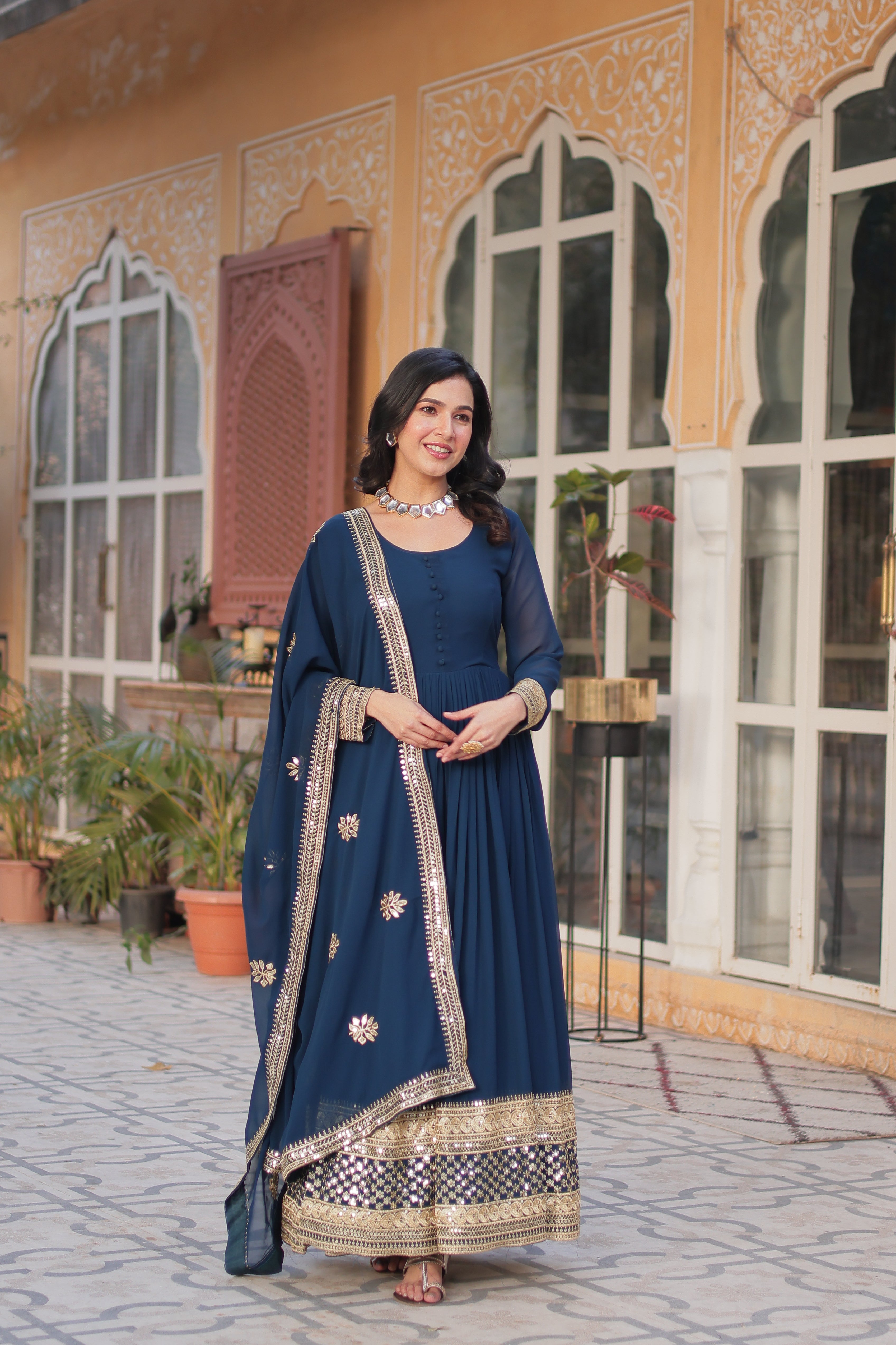 Faux Blooming with Embroidery Zari Sequins-work