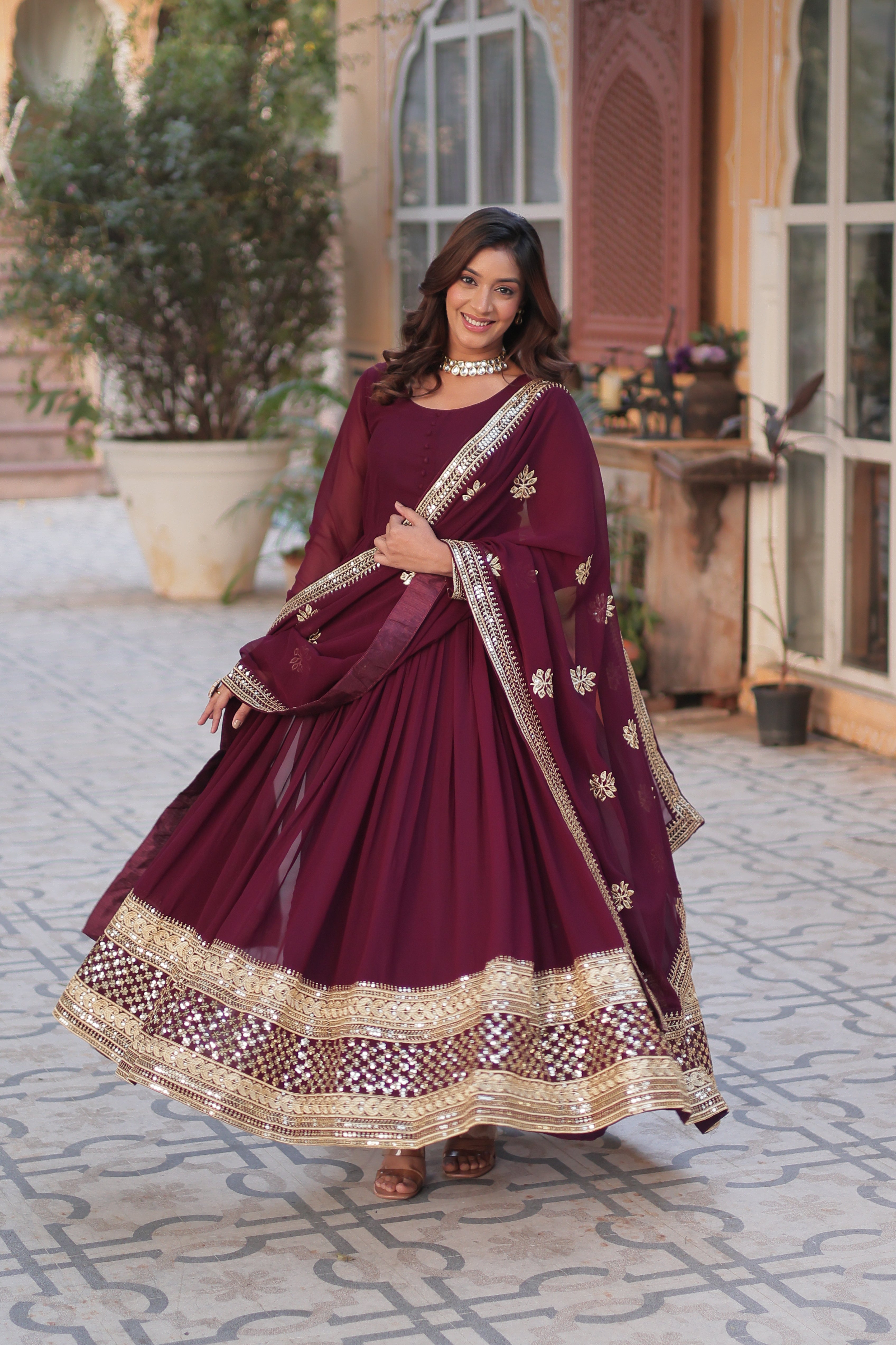 Faux Blooming with Embroidery Zari Sequins-work