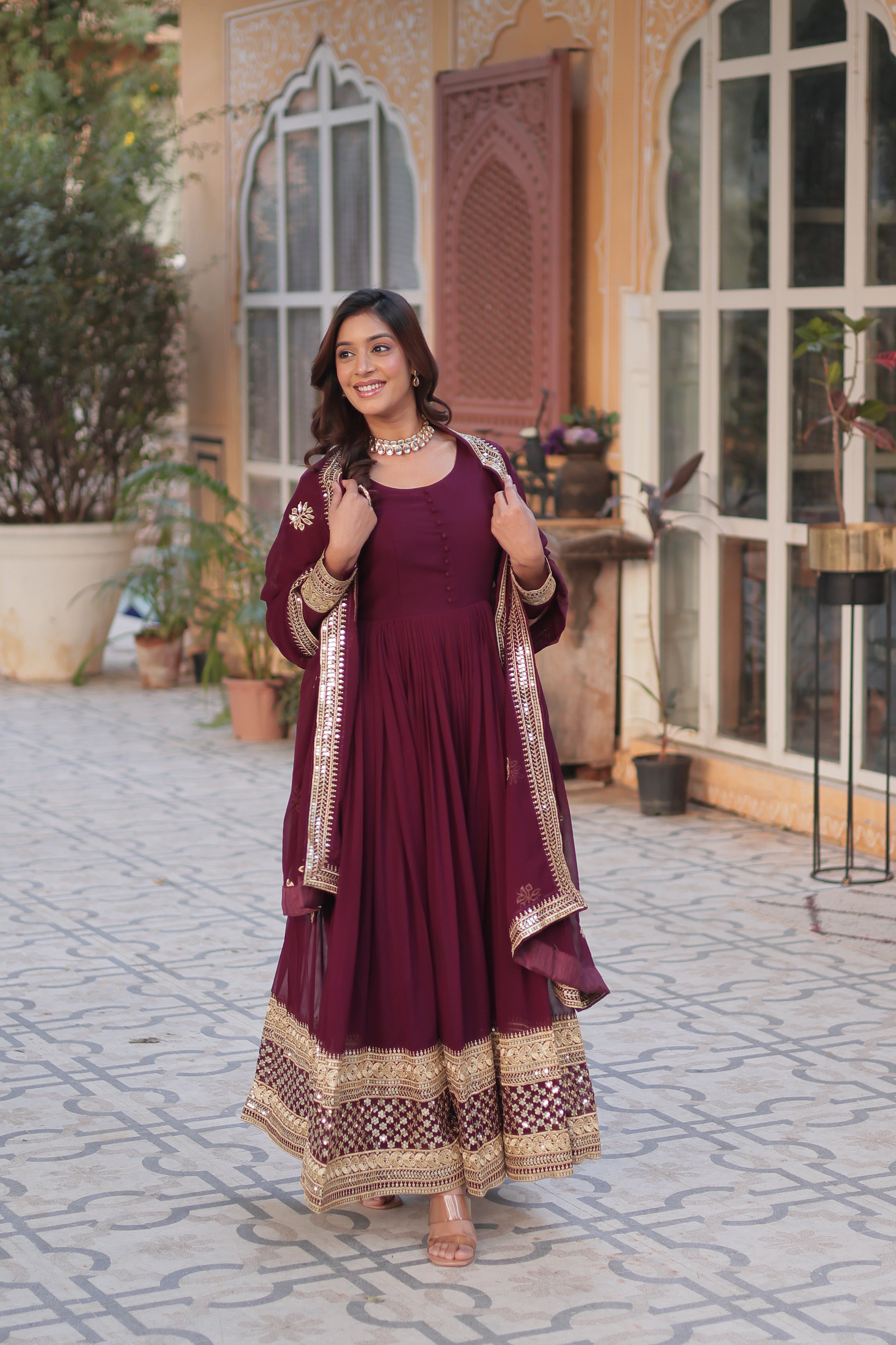 Faux Blooming with Embroidery Zari Sequins-work