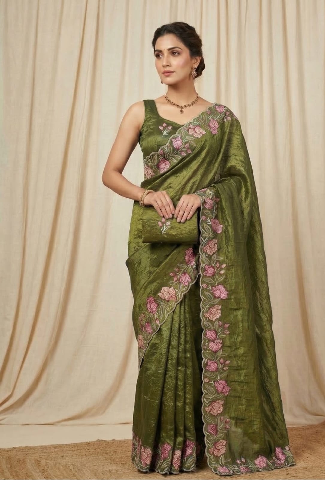Trendy Party Wear Saree with Floral Border
