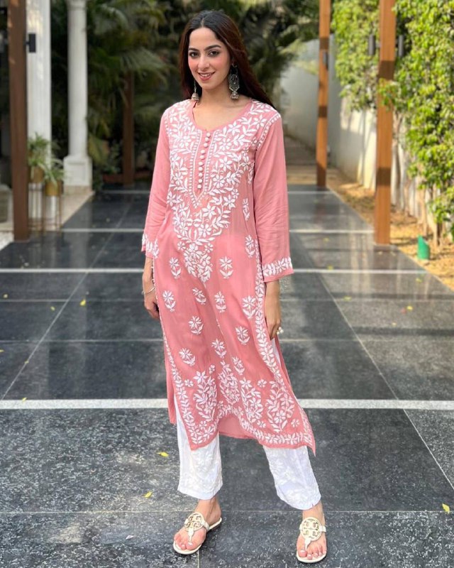 TRANDING EMBROIDERED CHIKANKARI REYON KURTI WITH PLAZZO